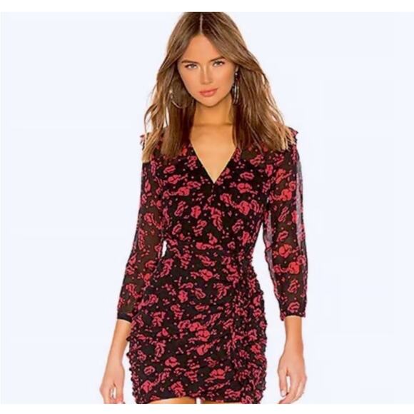 All Saints Dresses & Skirts - ALLSAINTS Floral Harlow Eira Dress Coral Red Long Sleeve Size 8